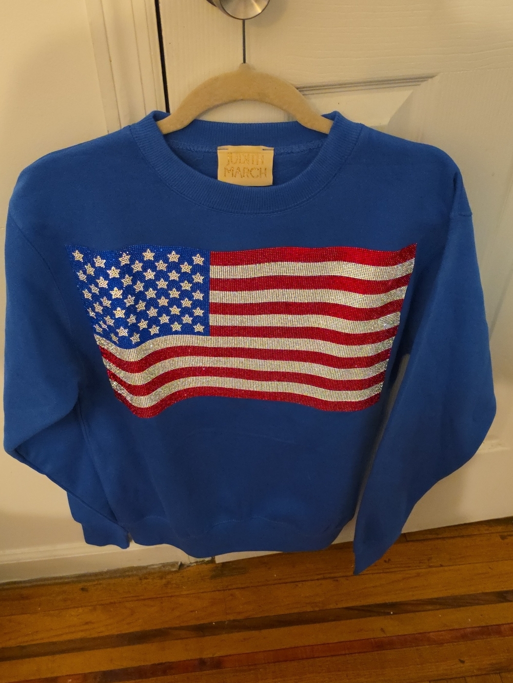 Judith March Rhinestone Flag Royal Pullover Blue & Red Sweatshirt